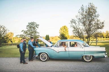 Brandon's blue 1955 Ford Fairlane on his wedding day